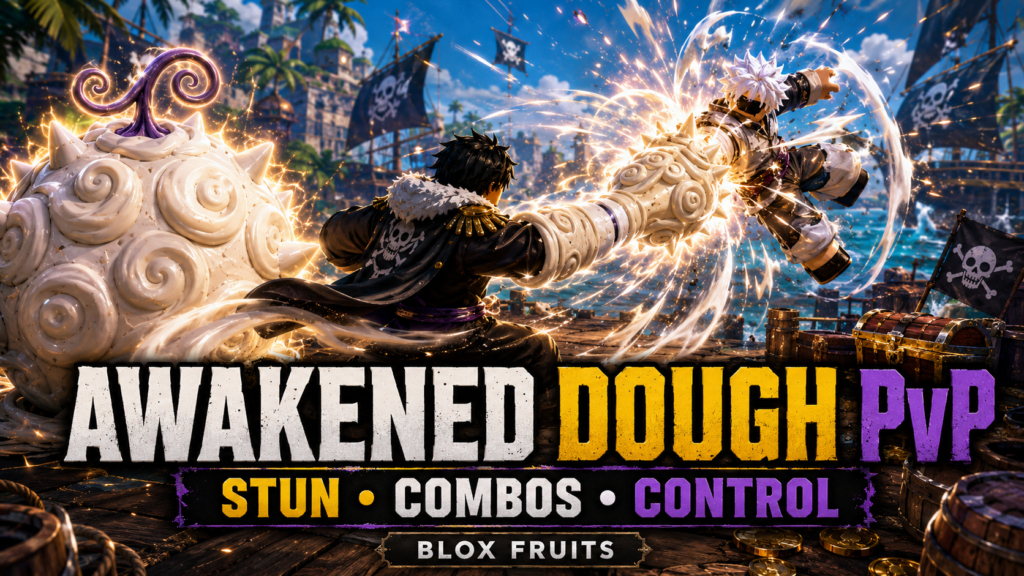 Awakened dough blox fruits PvP battle showing stun, combos, and control power.
