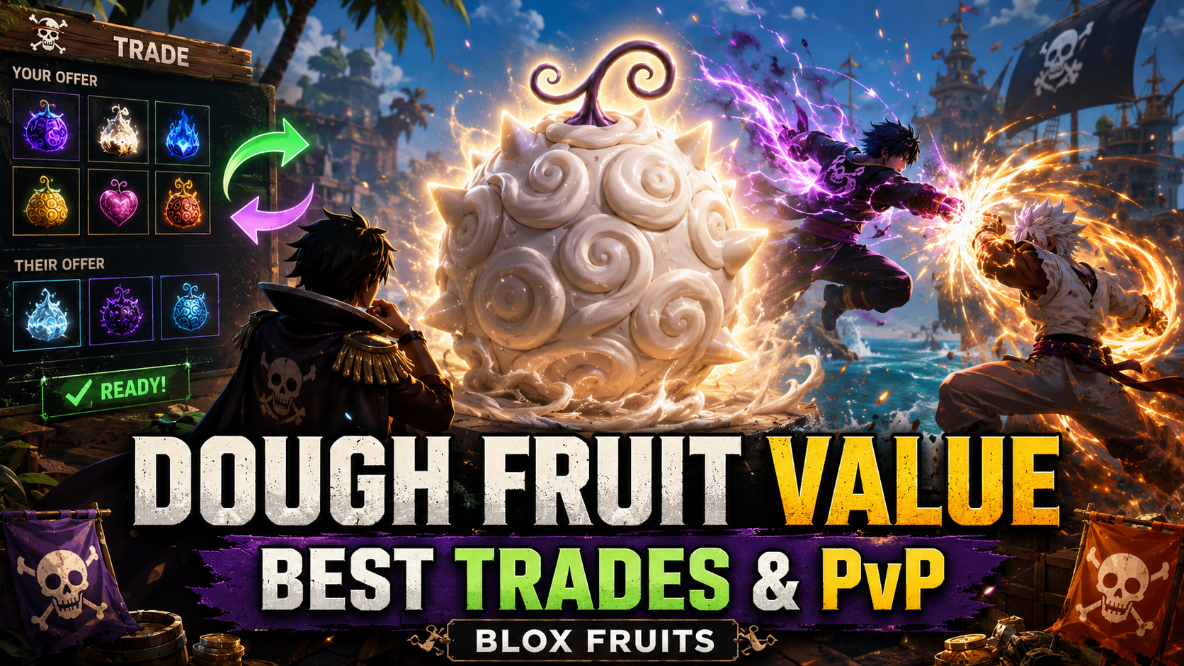 Dough fruit blox fruits value, best trades, and PvP guide thumbnail.