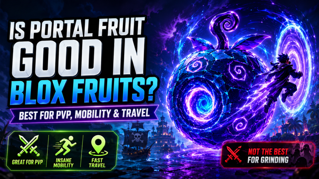 Is Portal Fruit good in Blox Fruits thumbnail with glowing portal fruit