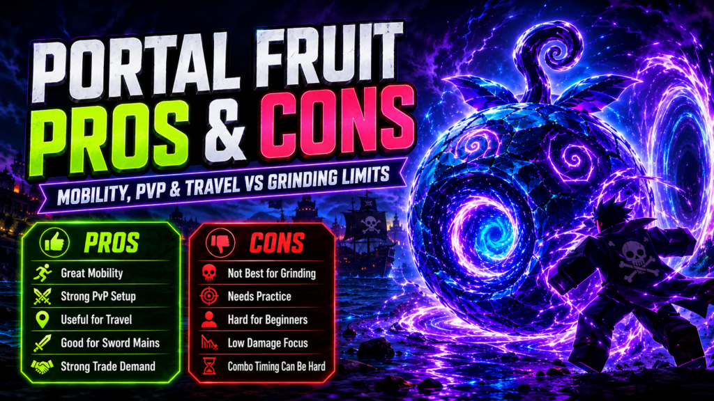 Portal Fruit pros and cons in Blox Fruits thumbnail with glowing portal fruit
