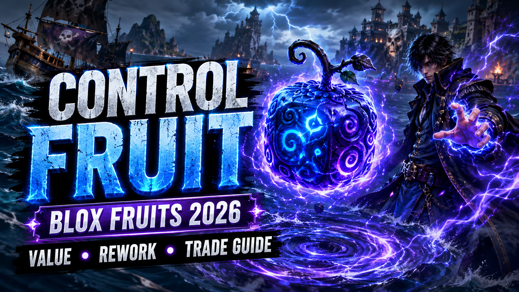 Control Fruit Blox Fruits feature image showing a glowing Control Fruit, stormy sea battle scene, and 2026 value, rework, and trade guide theme.