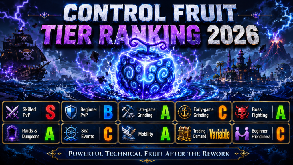 Control Fruit tier ranking 2026 for PvP, grinding, bosses, raids, mobility, and trading demand.